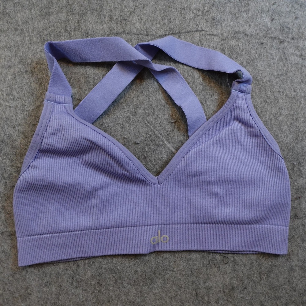 Alo Bra Women Small Purple Seamless Ribbed Favorite VNeck Activewear Yoga W9671R